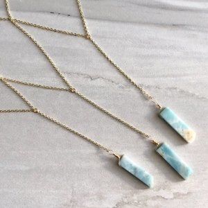 Amazonite Gold Boho Lariat Necklace
